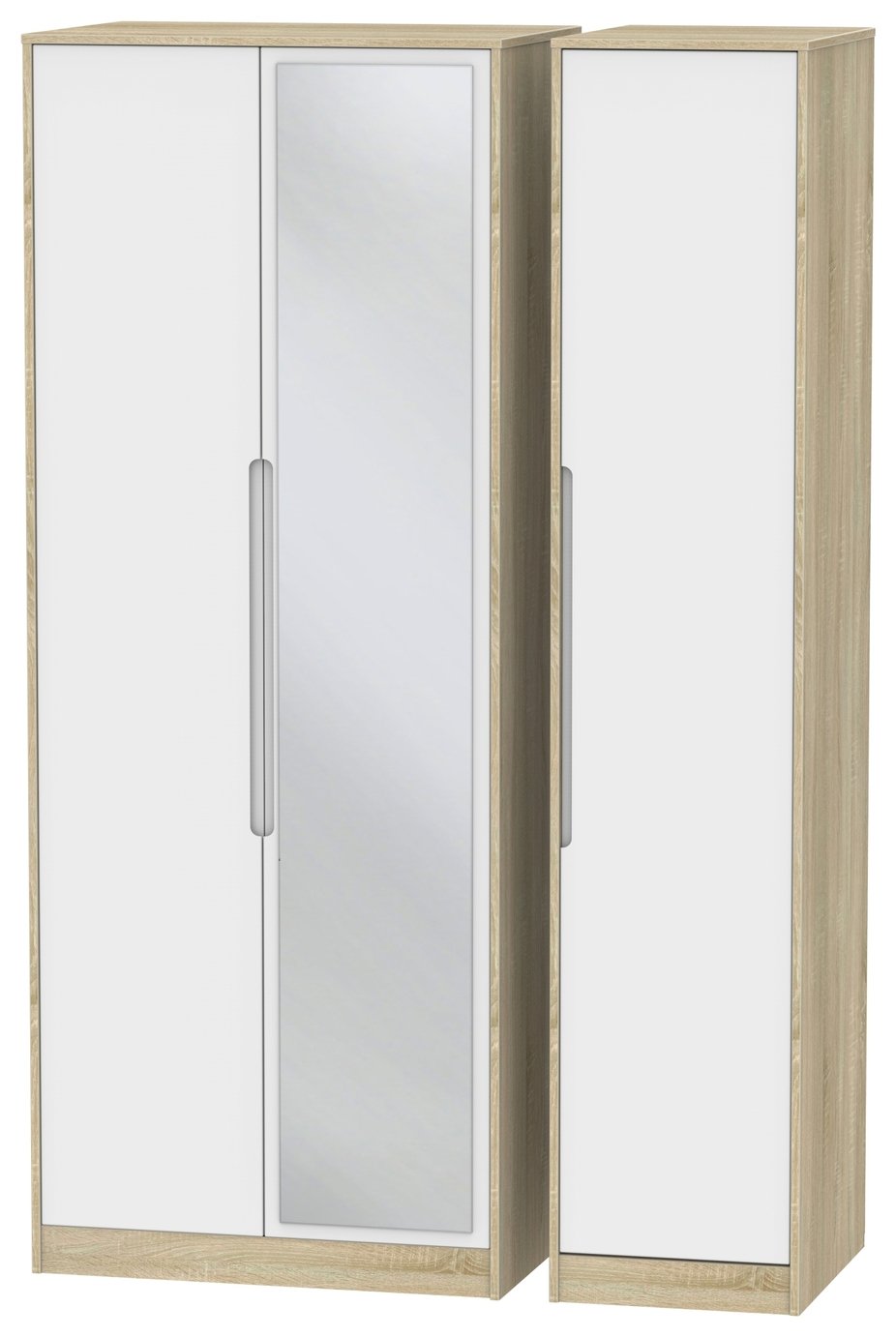 Toulouse 3 Door Mirror Wardrobe - White & Oak Effect