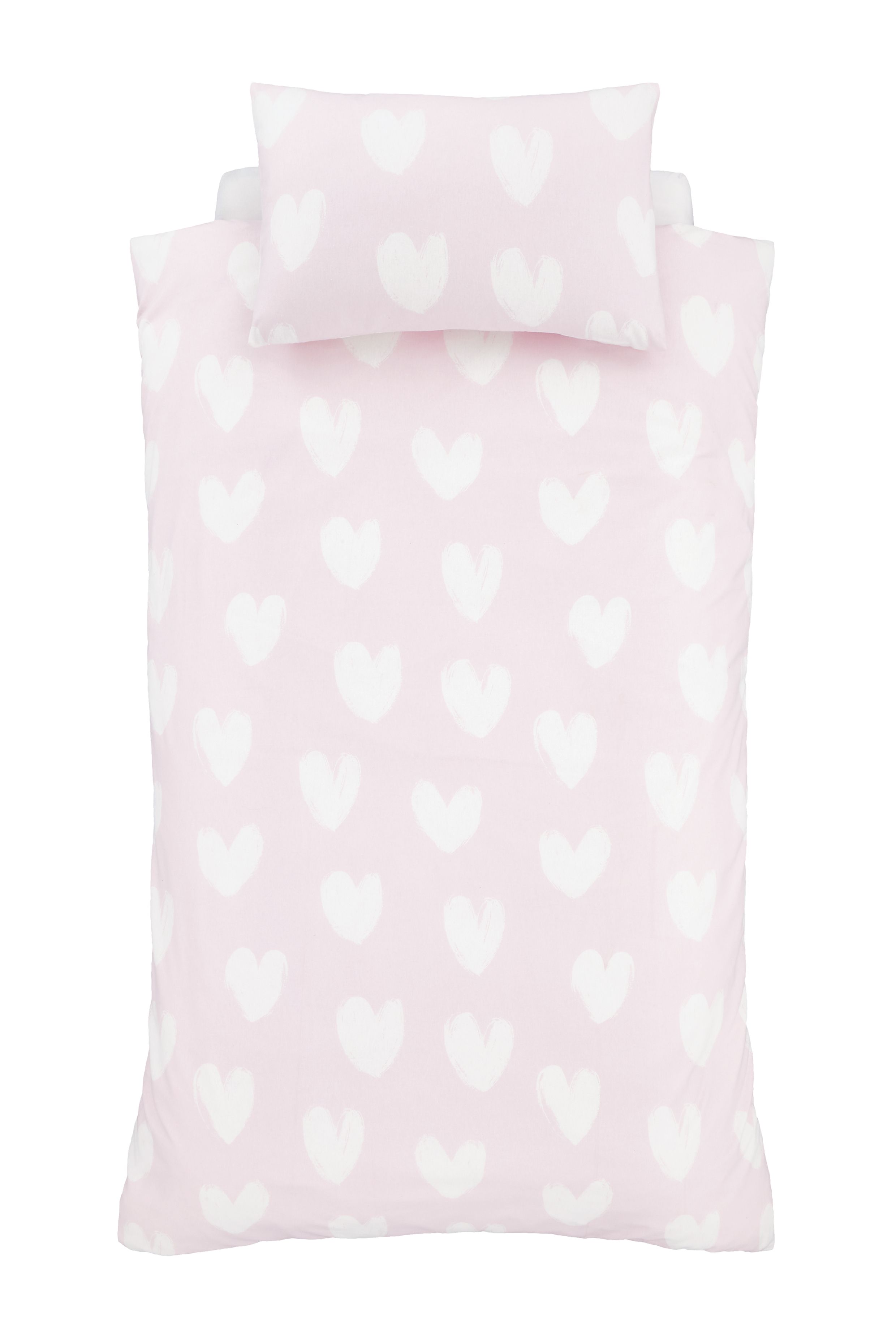Catherine Lansfield 'Brushed Cotton Hearts' Reversible Duvet Cover Set in Pink 5