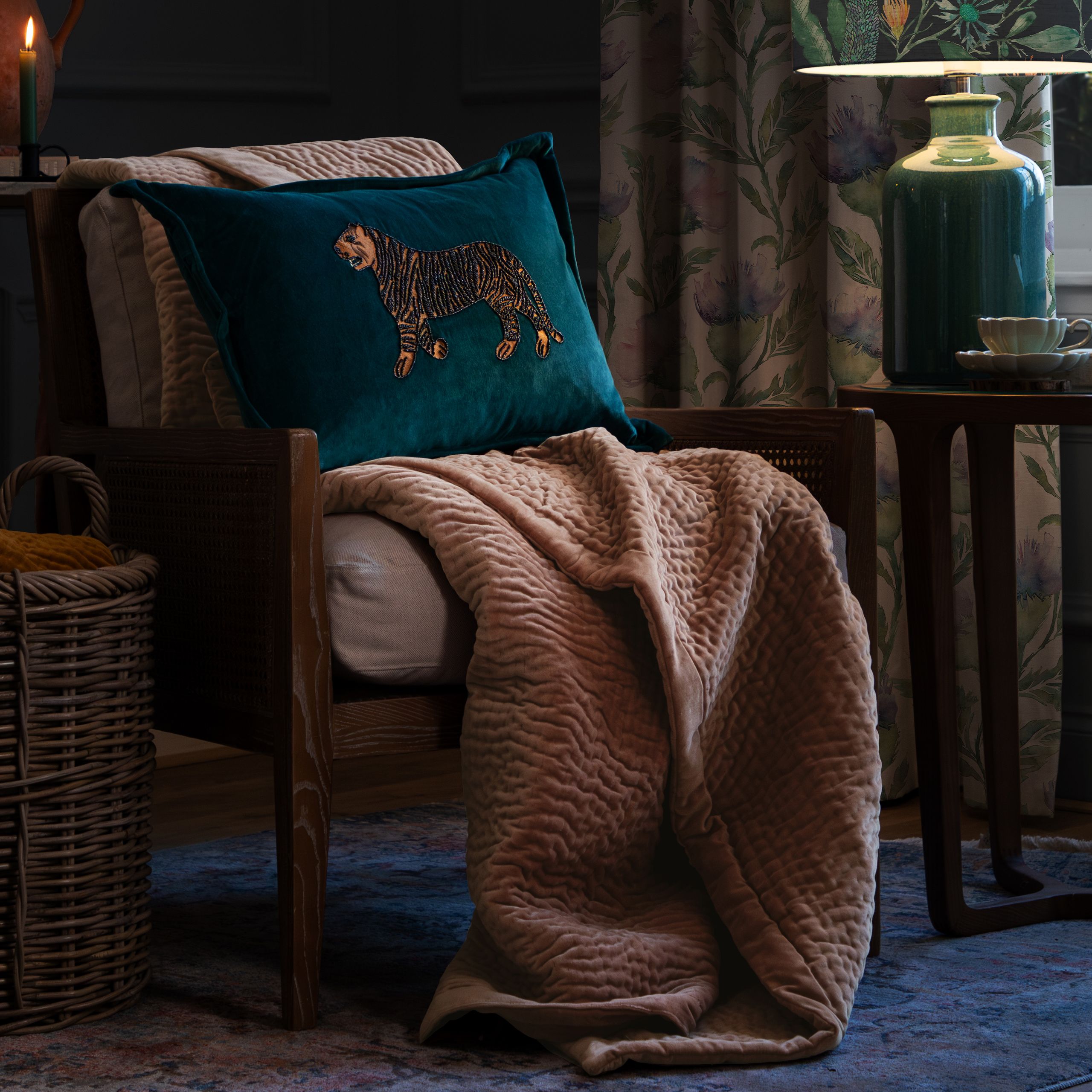 Voyage Maison Haze 100% Cotton Velvet Quilted Throw in Coral