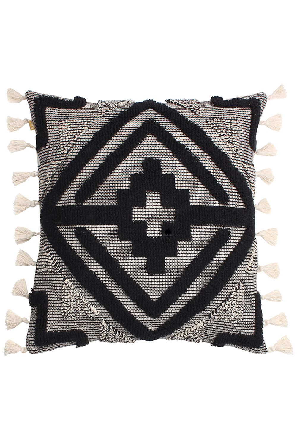 Furn Kalai Geometric Tufted Woven Cotton Cushion in Black