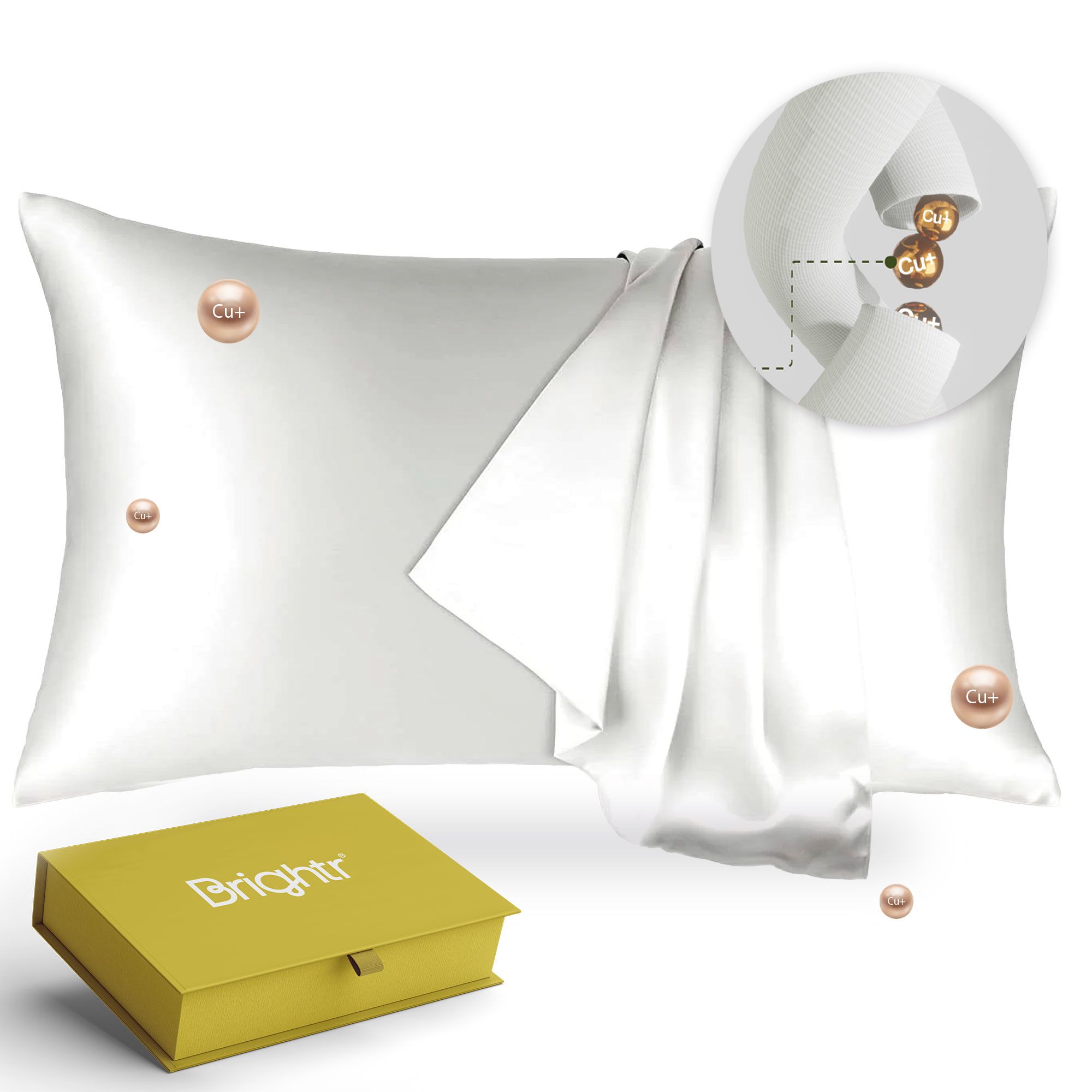 Brightr Sleep Copper-Infused Eucalyptus Silk Pillowcase in White