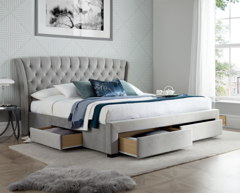 Newton Grey Velvet 4 Drawer Storage Bed Frame - 5ft King Size