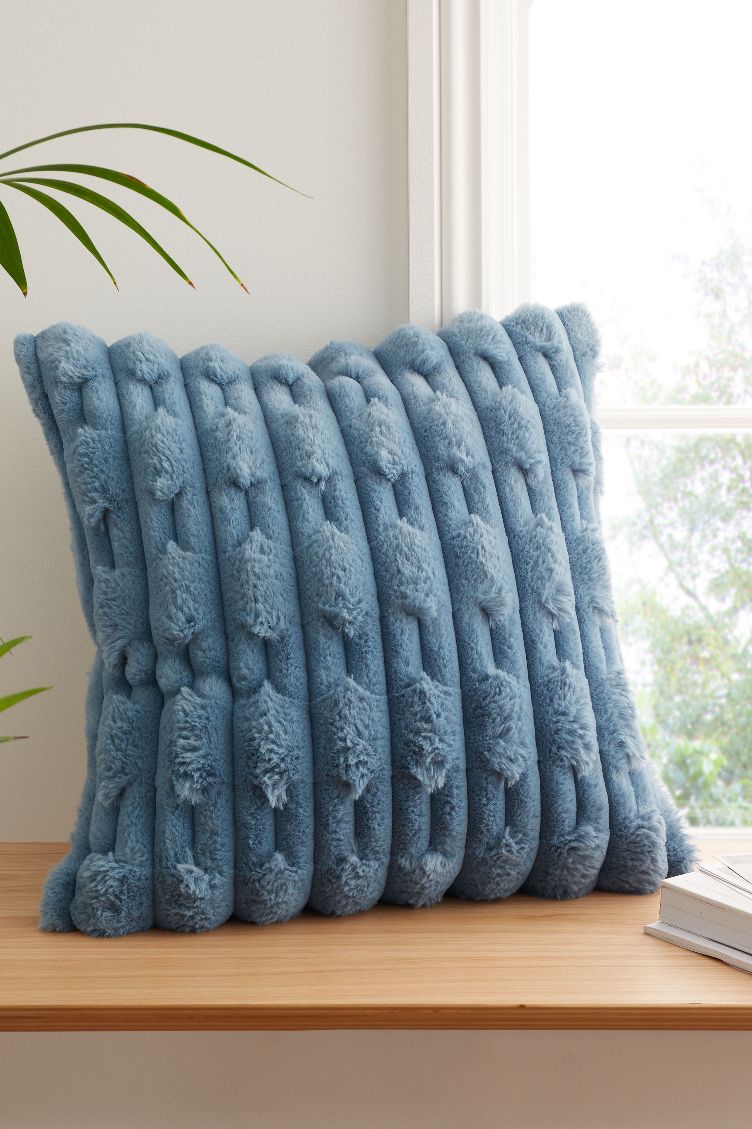 Bianca 'Carved Faux Fur' Cushion in Blue