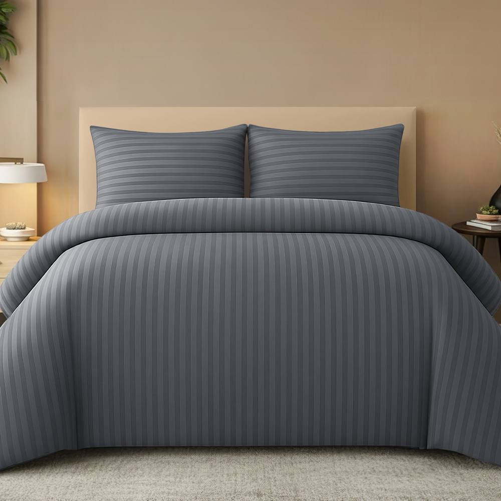 Grace Embossed Satin Stripe Duvet Cover Sets in Grey