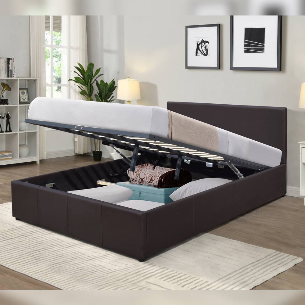 Comfy Living Ltd Faux Leather Storage Ottoman Bedframe in Dark Brown