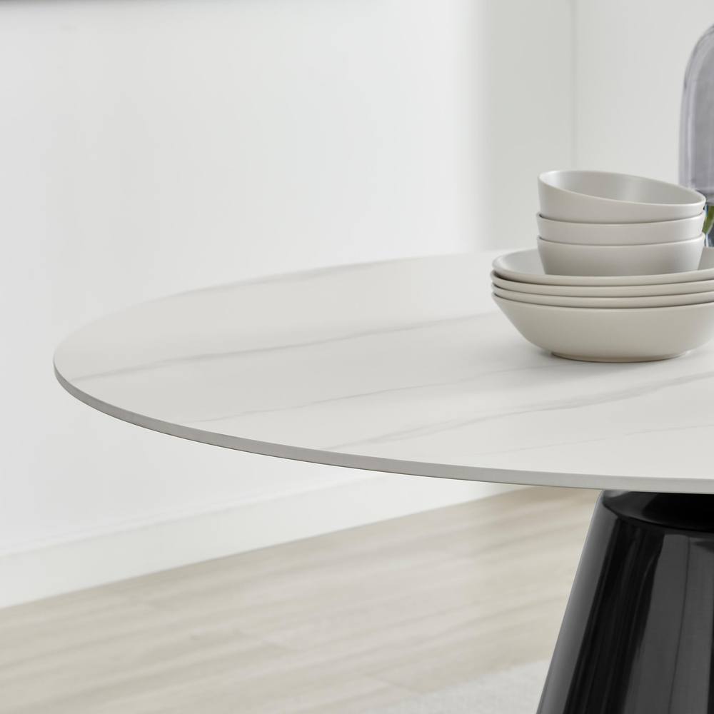 FurnitureboxUK Nina Marble-Effect Dining Set with Cream Fabric Chairs 4