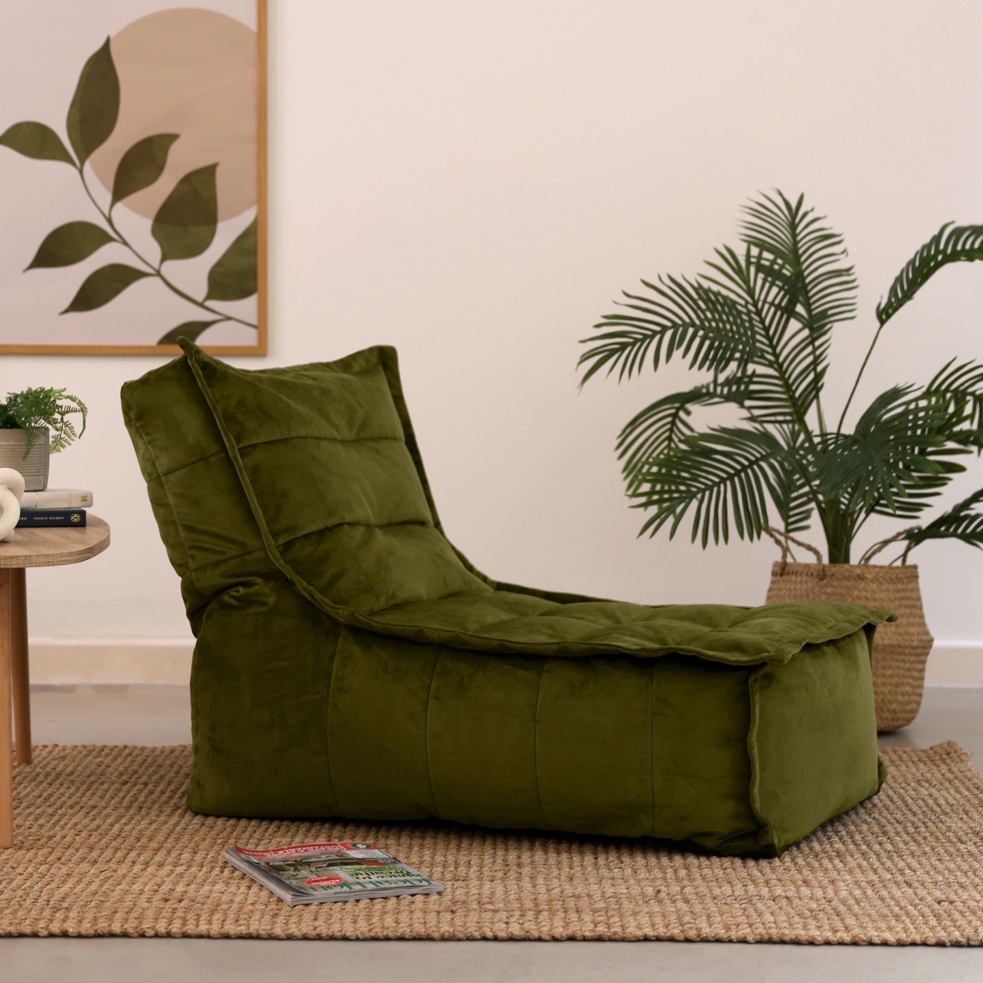icon Dolce Lounger Bean Bag Olive Green Velvet Bean Bag Chair