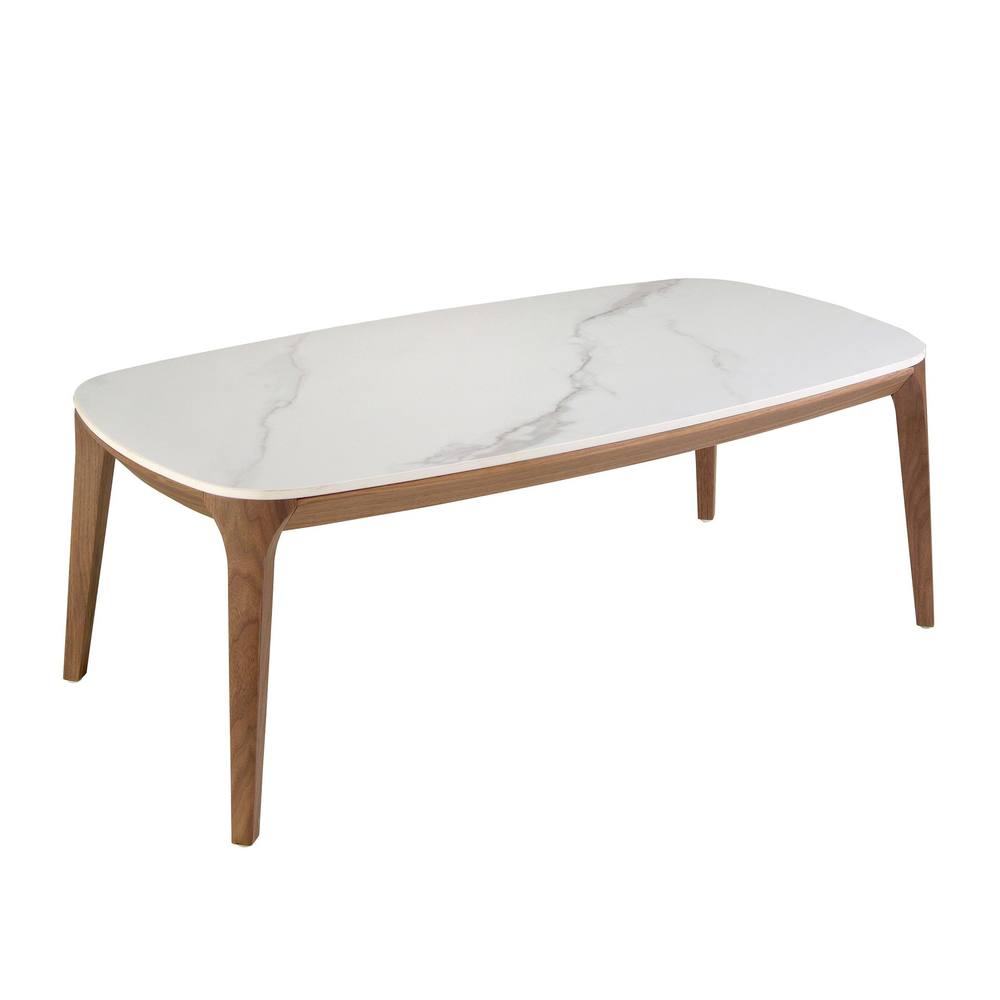 Angel Cerda Oval Porcelain Marble Coffee Table with Walnut Veneer in White