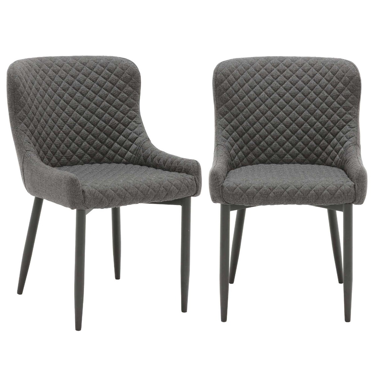 Pair of Rivington Fabric Dining Armchairs - Grey - Velvet - Quilted - W53 x D60 x H82cm - Barker & Stonehouse