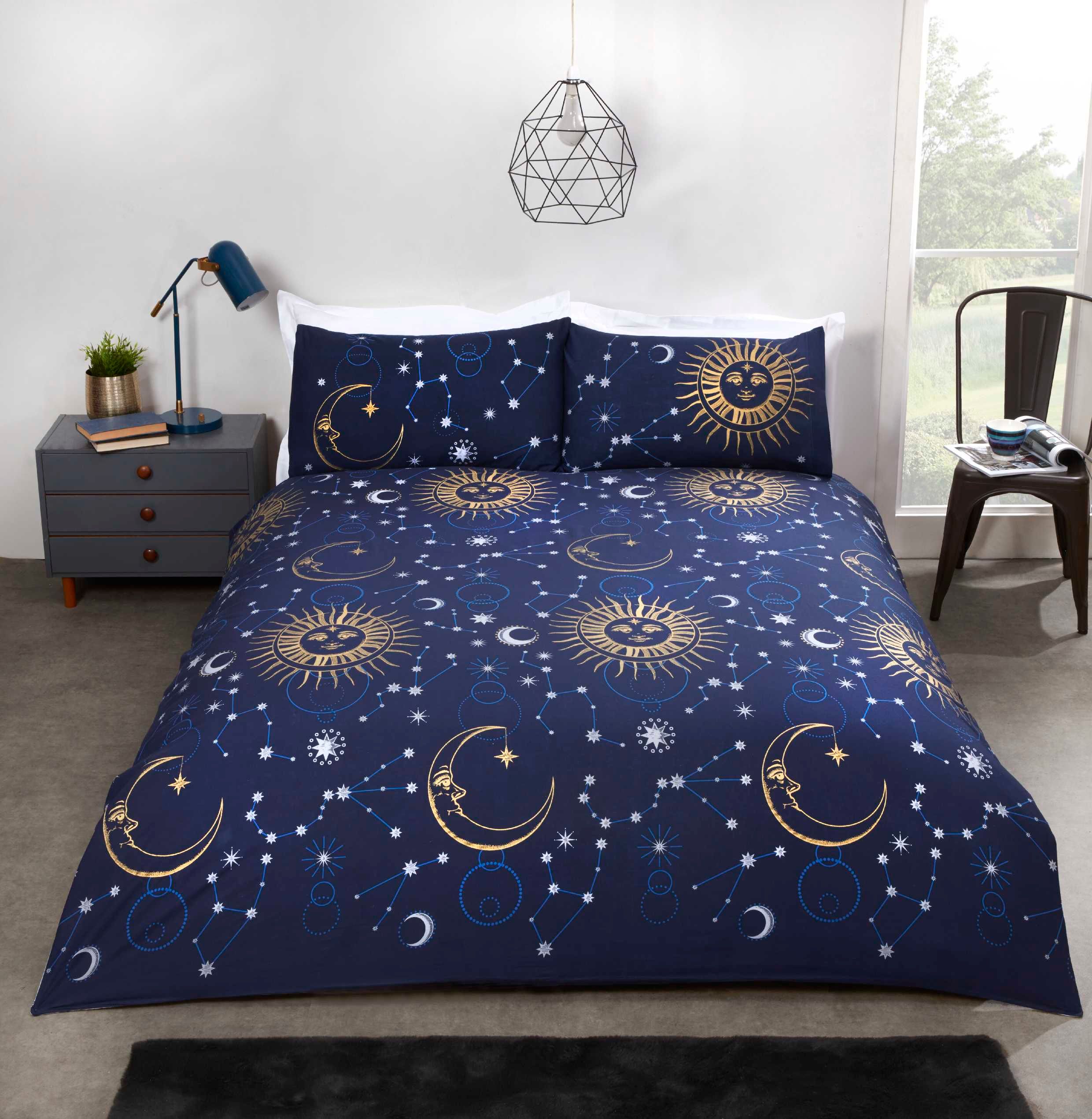 Rapport Home Celestial Stars Polycotton Reversible Duvet Cover Set with Pillowcase in Navy
