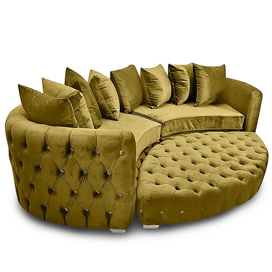 Krakow Malta Plush Velour Fabric Curved Sofa In Grass