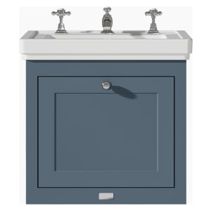 Bayswater Hartleigh Stiffkey Blue Traditional Wall HUng Vanity Unit & 3 Tap Hole White Recessed Basin - 500mm
