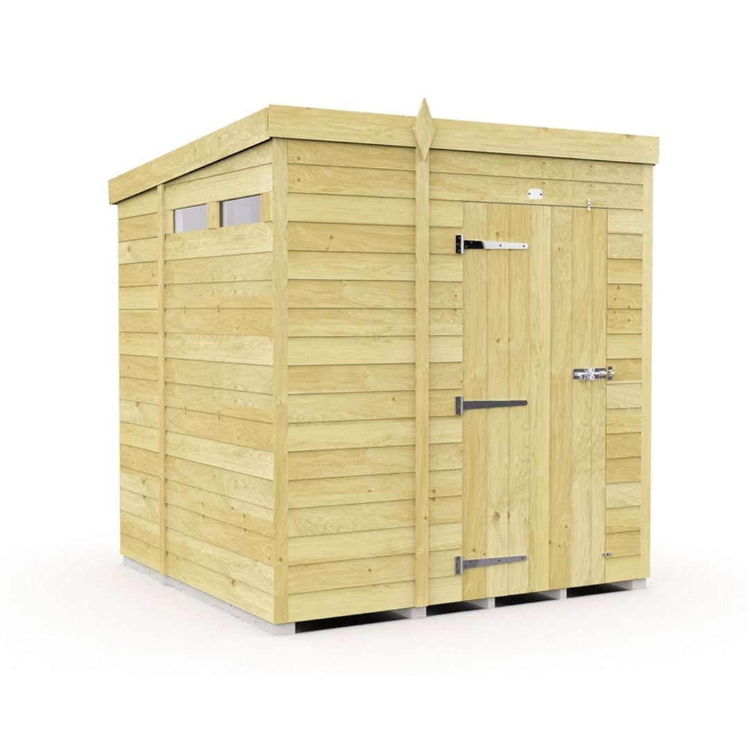 Buttercup Farm 7 x 7 Feet Pent Security Shed - Single Door - L214 x W214 x H201 cm in Brown
