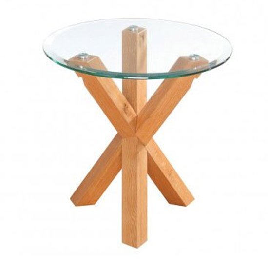 Optro Solid Oak Finish Clear Glass Top End Table