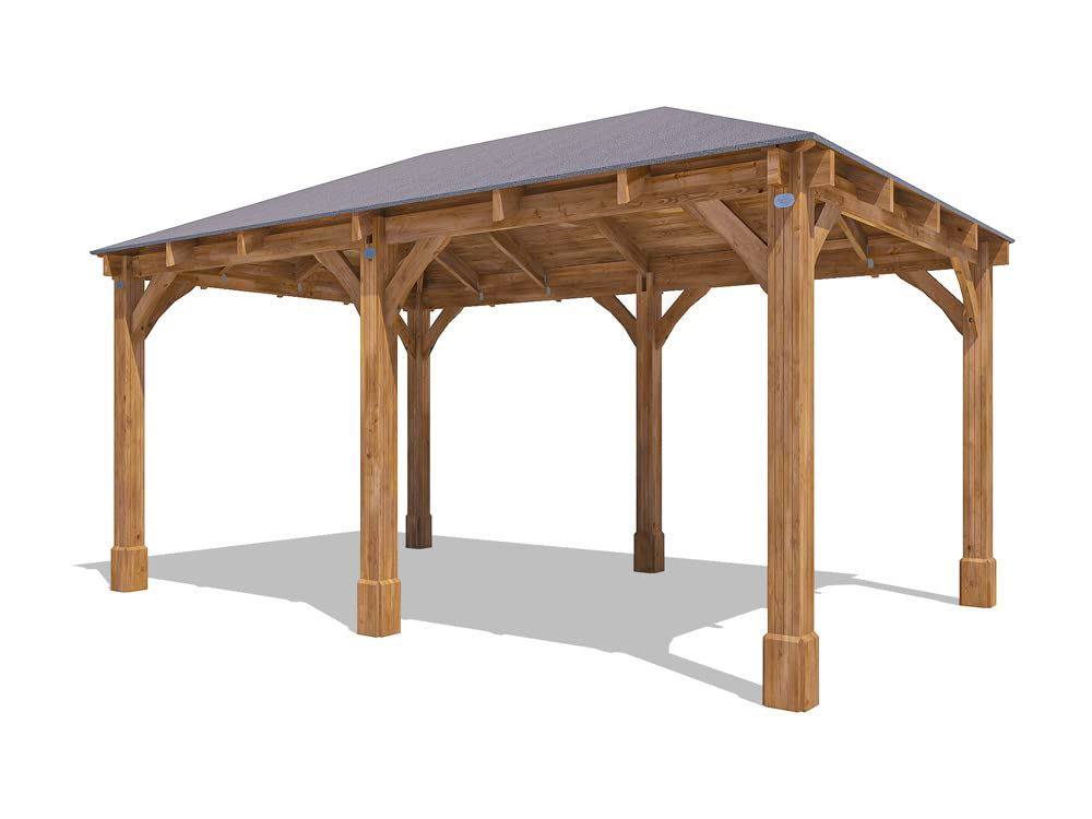 Dunster House Wooden Garden Gazebo 5x3m Heavy Duty With Roof Shingles Leviathan in Brown