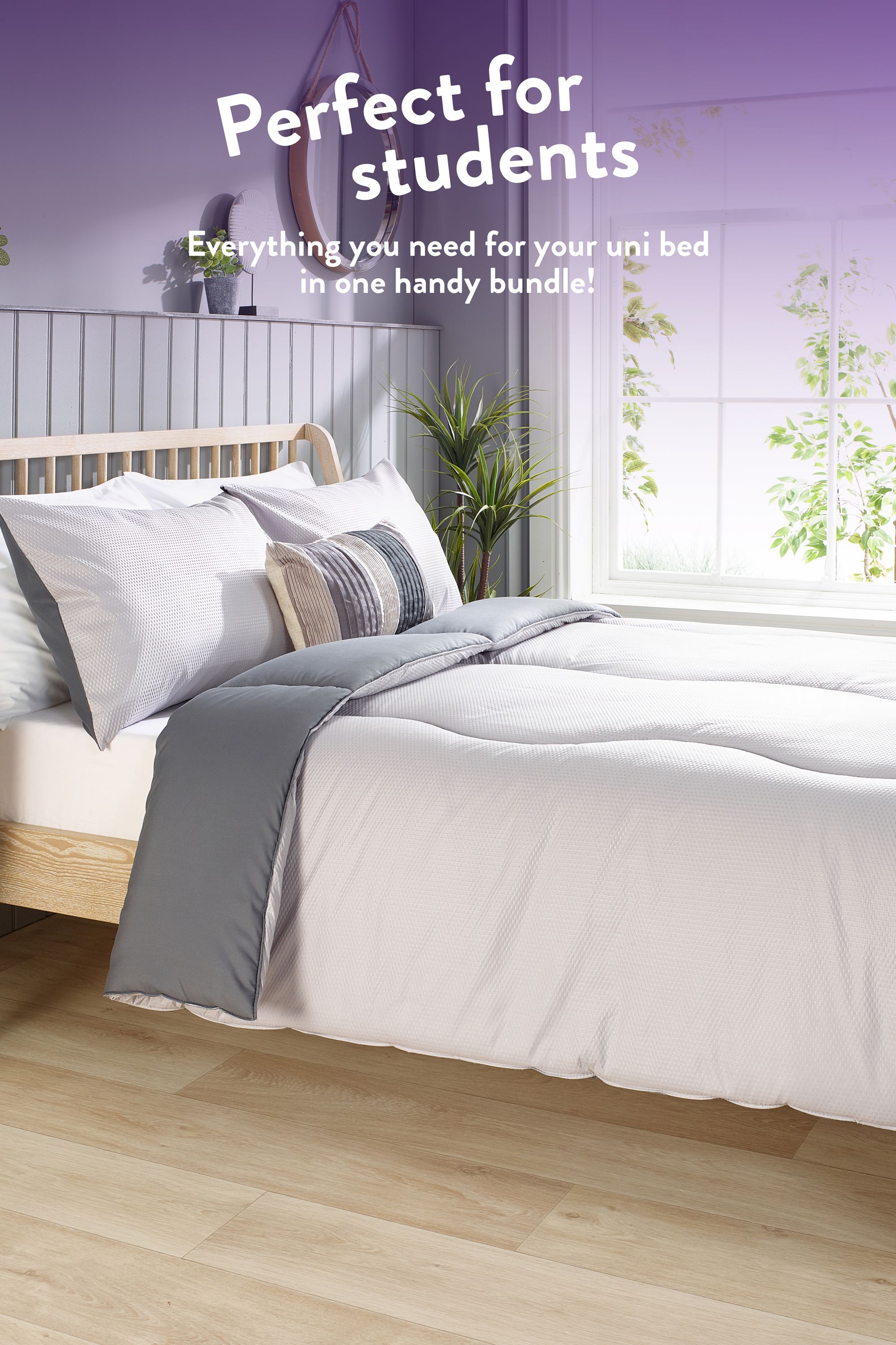 Slumberdown Back to Uni Embossed Waffle 10.5 Duvet, 2 Medium Pillows in Grey 3