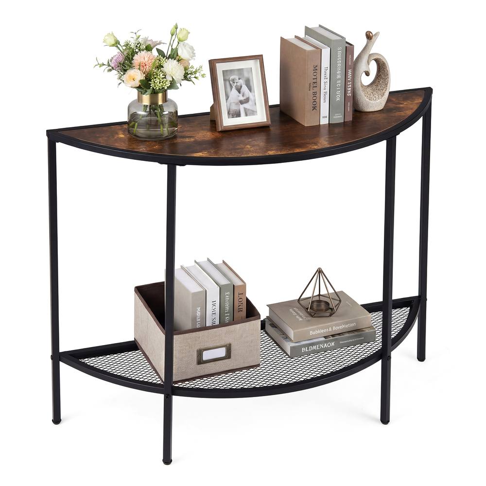 Costway 2 Tier Narrow Entryway Table with Storage Shelf in Brown