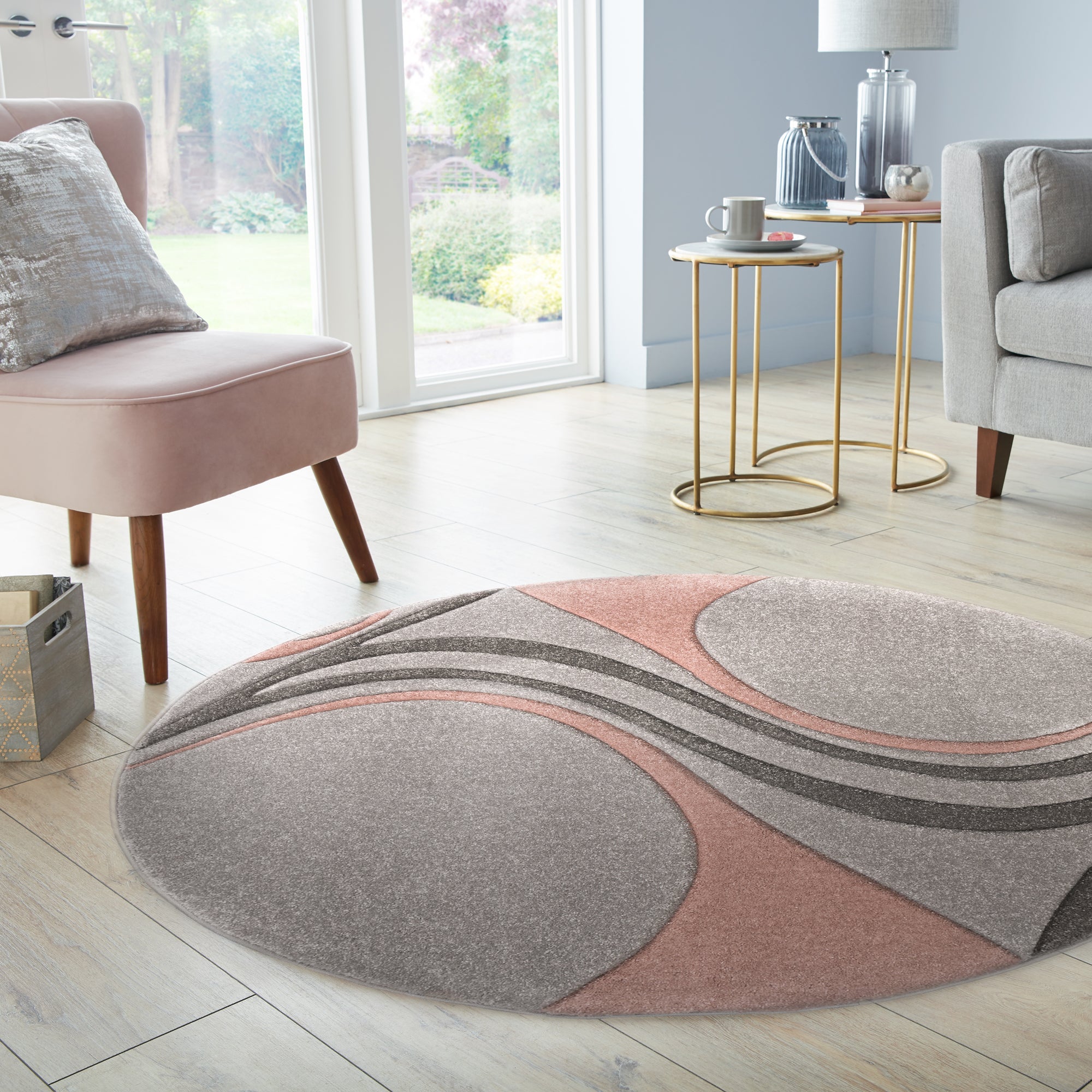 Mirage Circle Rug Grey and Pink