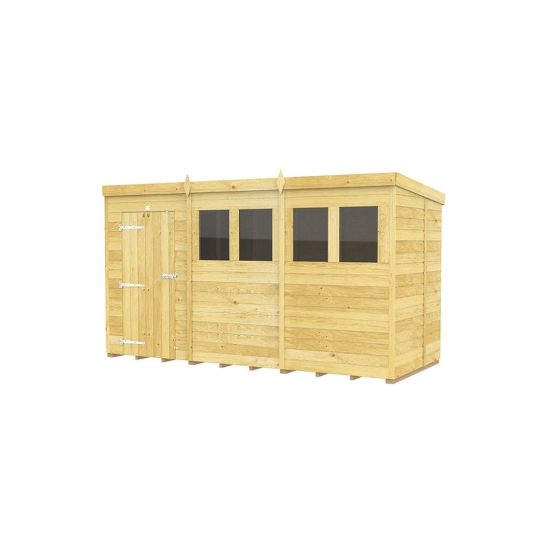 Buttercup Farm 12 x 5 Feet Pent Shed - Single Door W/ Windows - L147 x W358 x H201 cm in Brown 2