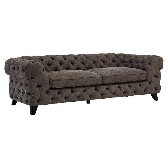 Newton Fabric 3 Seater Sofa In Grey With Angled Wooden Legs