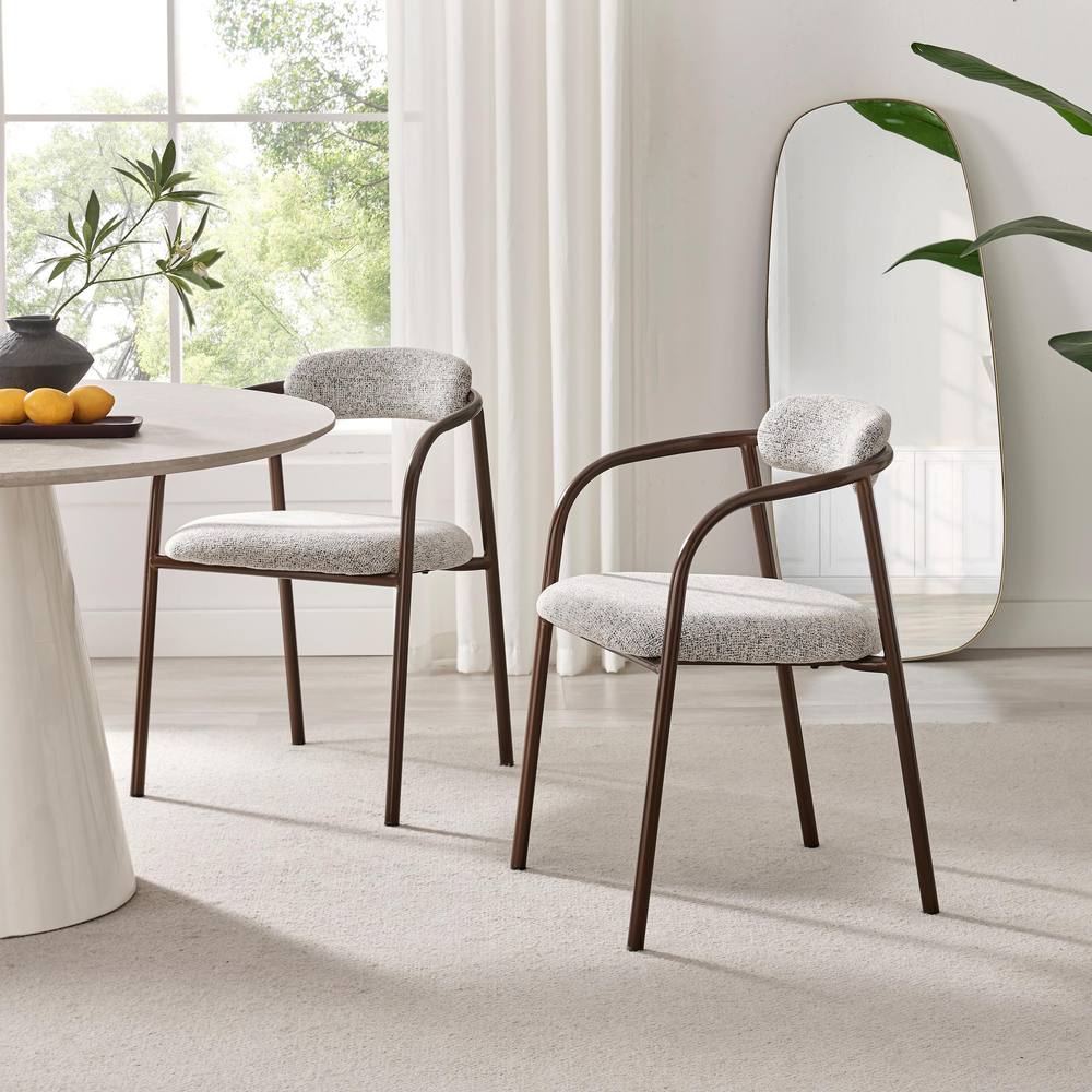 FurnitureboxUK 2x Rhea Grey Fabric Dining Chairs Bronze Legs
