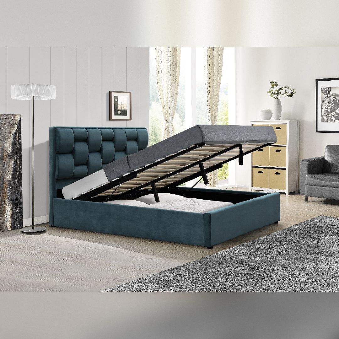 Comfy Living Ltd Plush Velvet Upholstered Gaslift Storage Bedframe in Duck Egg Blue