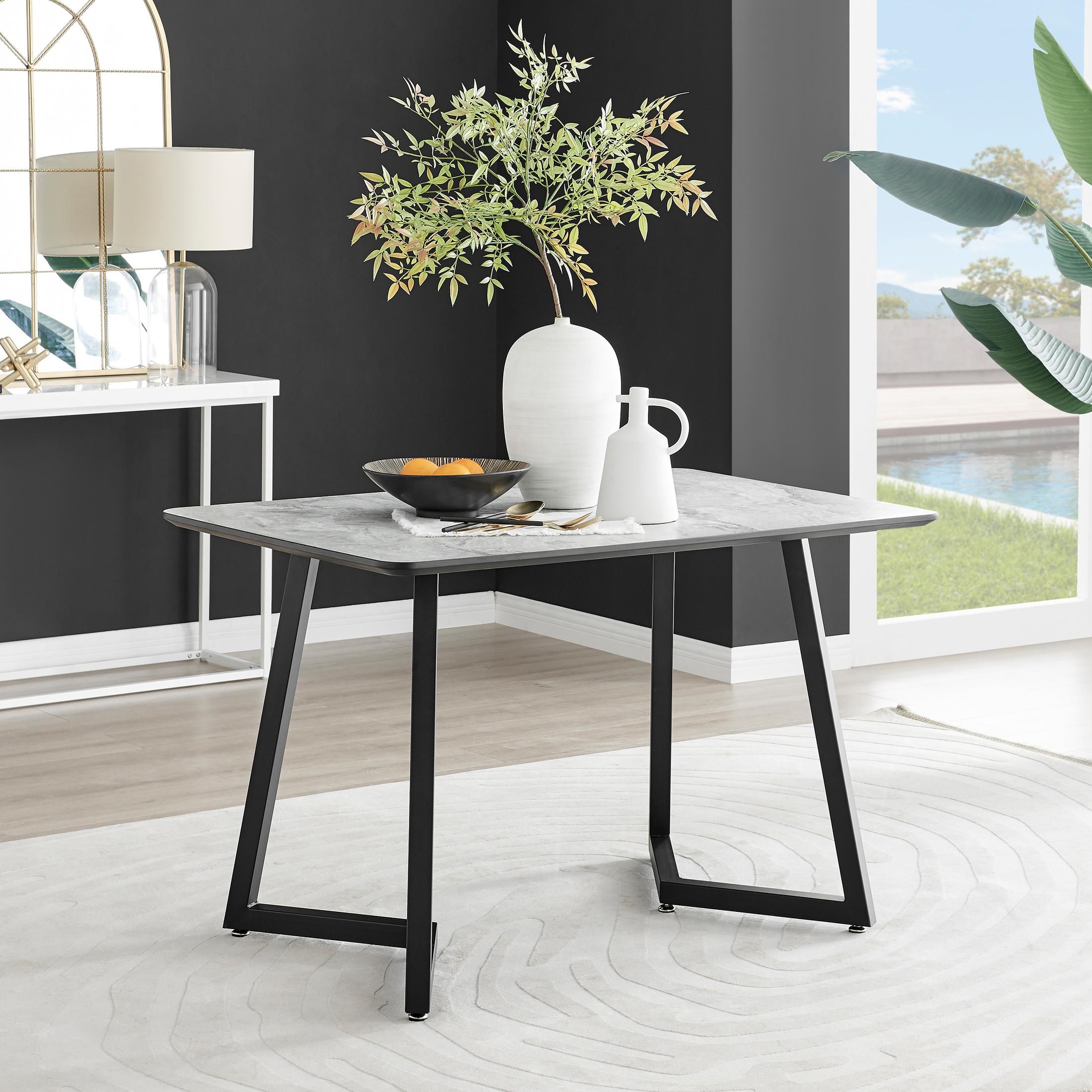 FurnitureboxUK Carson 120cm White Marble Effect Large Dining Table with Black Legs