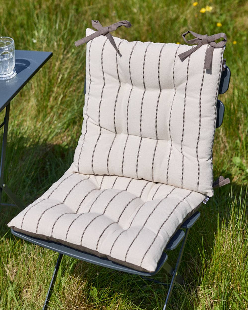 Dibor Set of 2 Colbrook Cotton Stripe Indoor Outdoor Garden Furniture Chair Sofa Seat Pads L40cm x W40cm in Brown