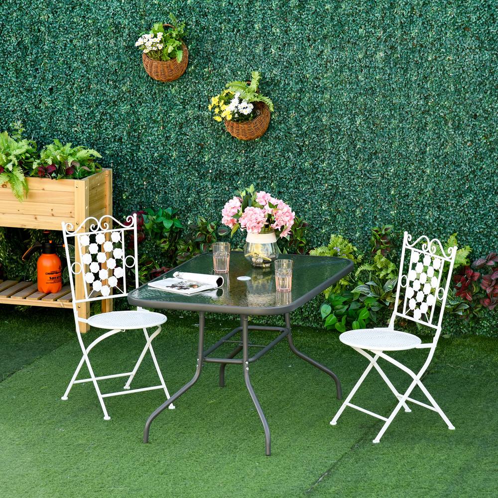 OUTSUNNY Garden Dining Table Glass Top Metal Frame with Parasol Hole in Grey