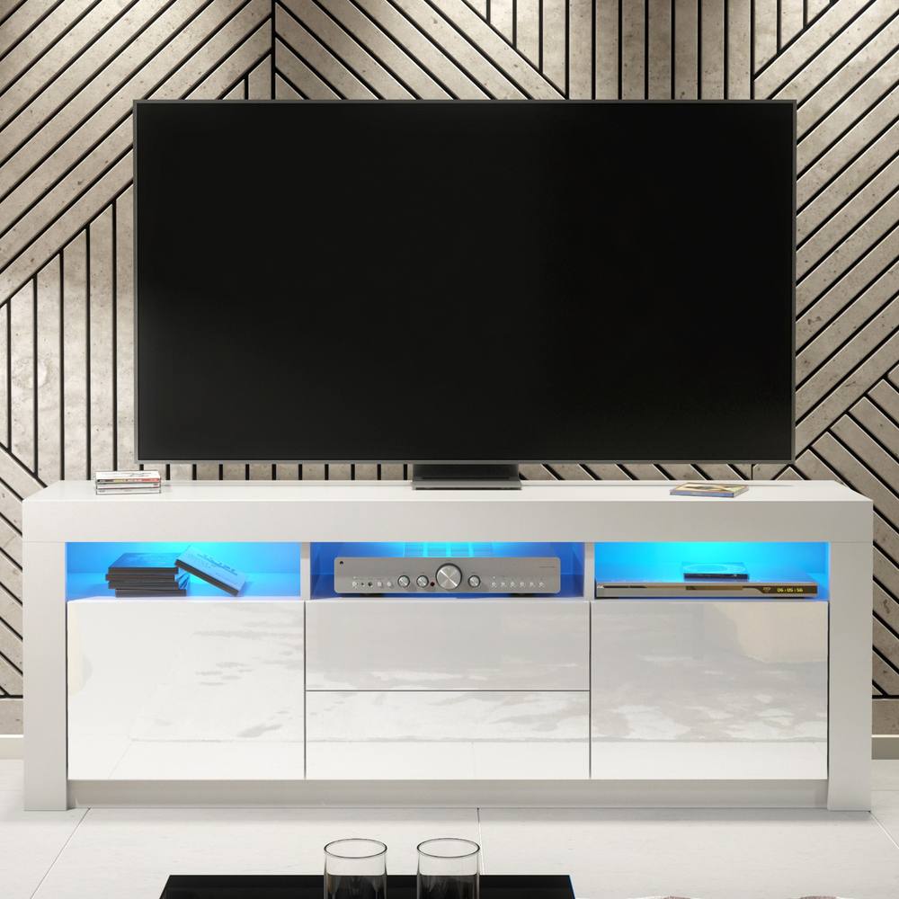 Creative Furniture Shine TV Unit 160cm - White with Gloss Doors & LED Lights