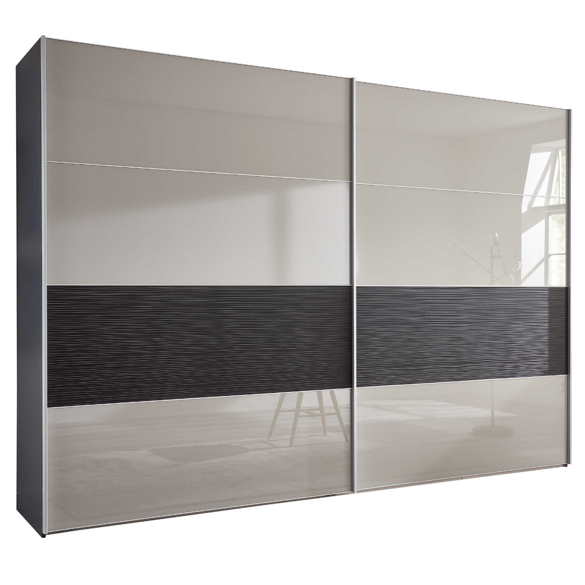 Riga 2 Door Sliding Wardrobe, Pebble Glass and Structure Graphite
