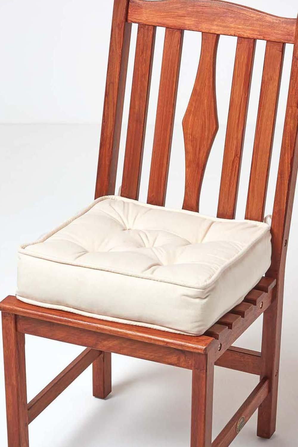 Homescapes Cotton Dining Chair Booster Cushion in Cream