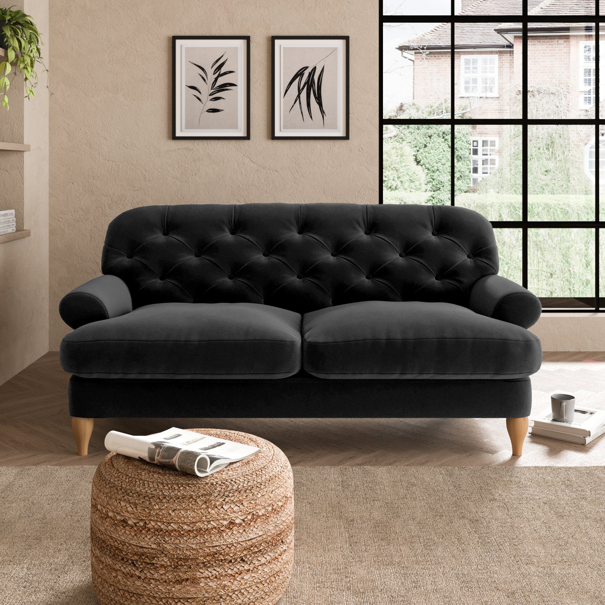 Canterbury Luxury Velvet 2 Seater Sofa Luxury Velvet Black