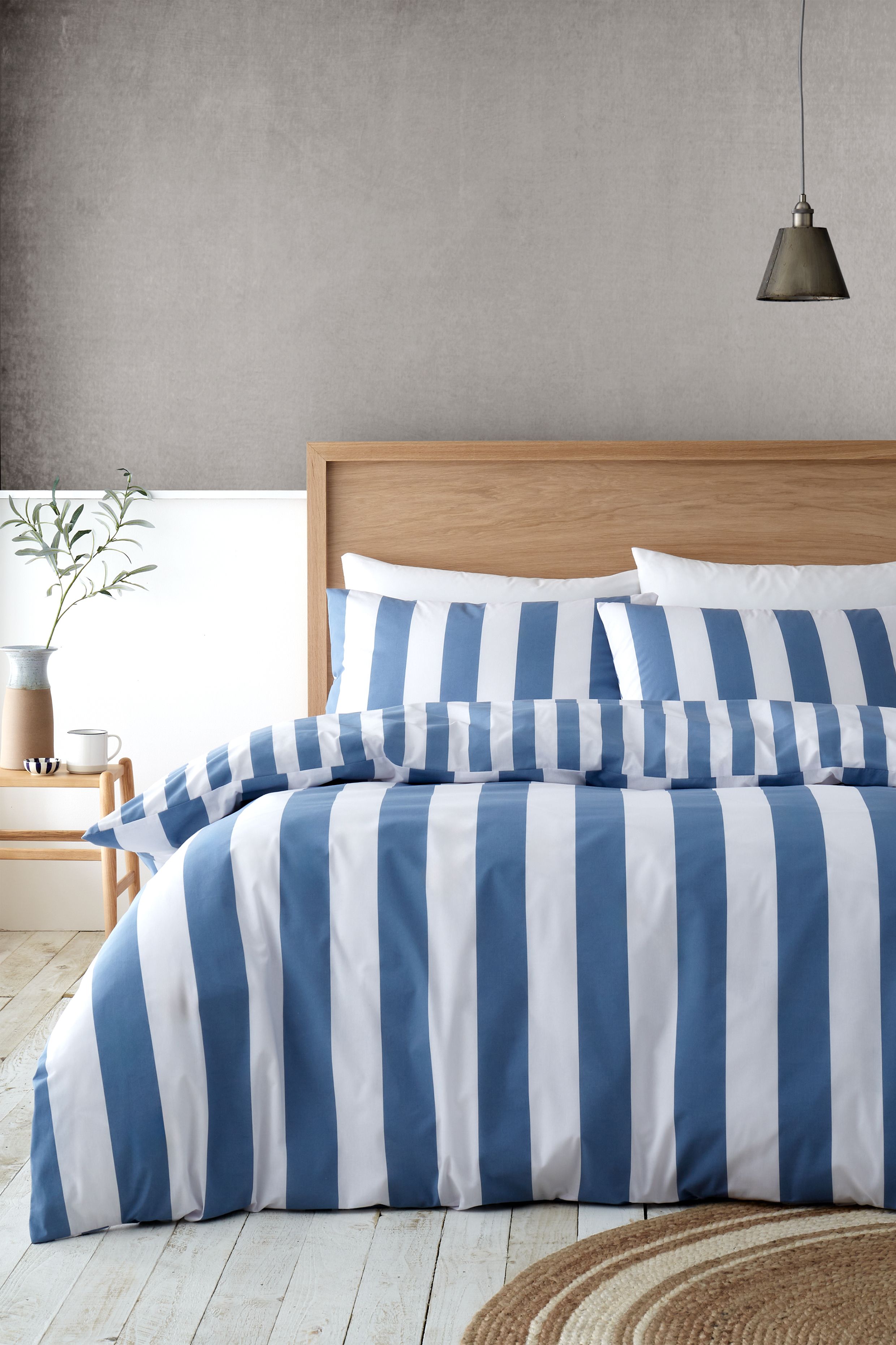 Catherine Lansfield 'Cove Stripe' Reversible Duvet Cover Set in Blue