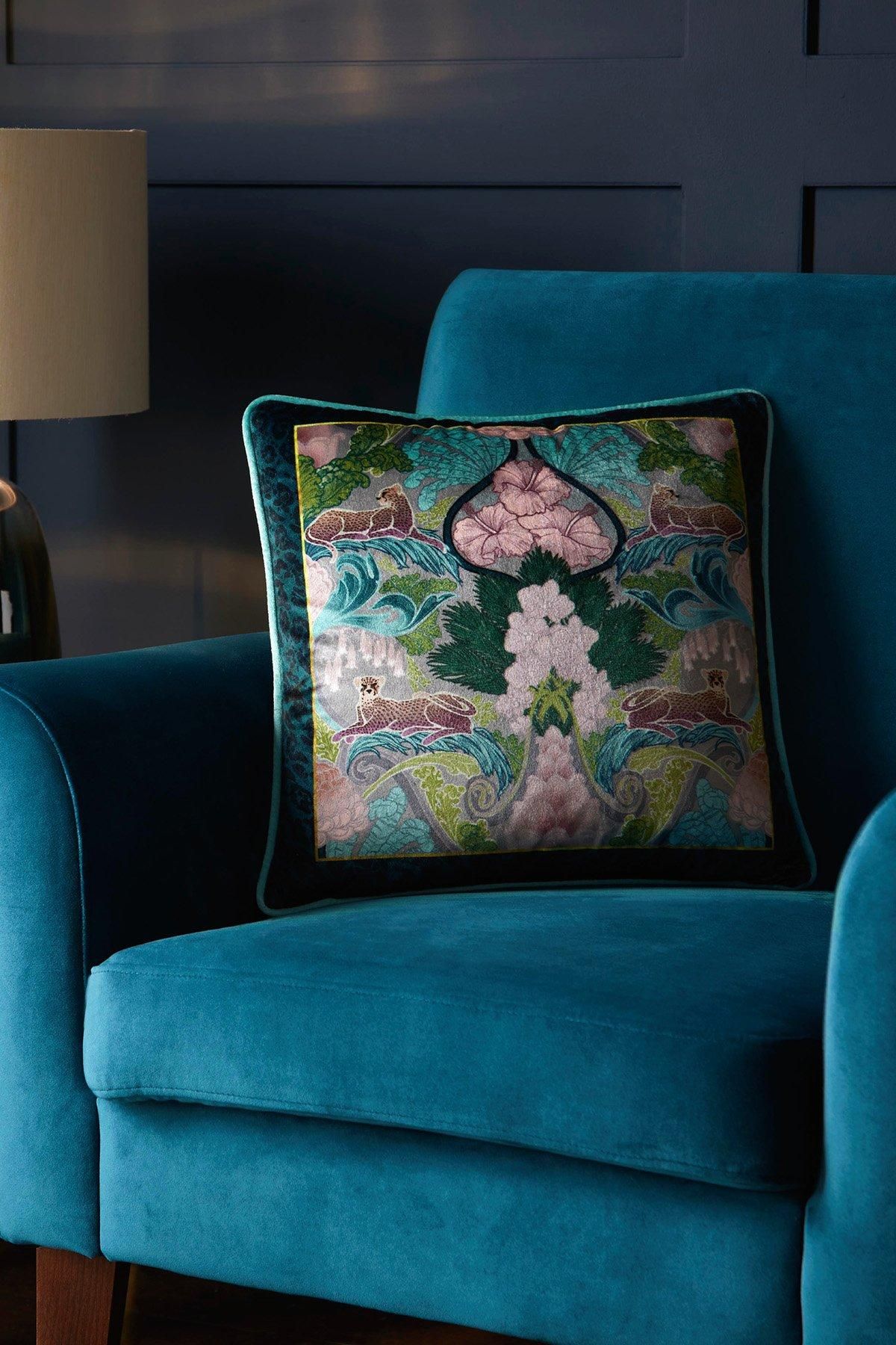 Laurence Llewelyn-Bowen 'Suburban Jungle' Soft Touch Velvet Filled Cushion in Teal