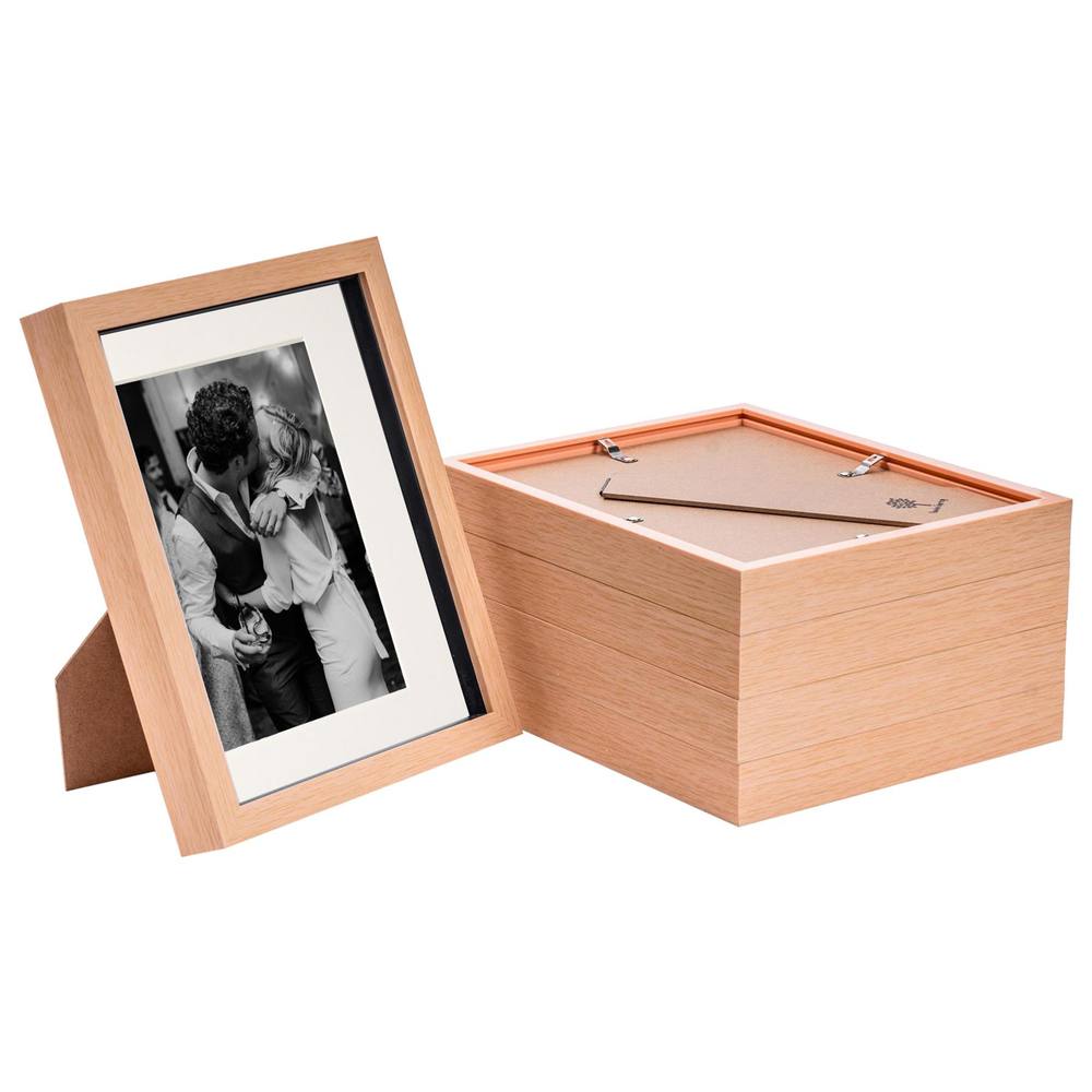 Nicola Spring 3D Box Photo Frames - 8 x 10" with 5 x 7" Mount - Grey Mount - Pack of 5 in Light Brown
