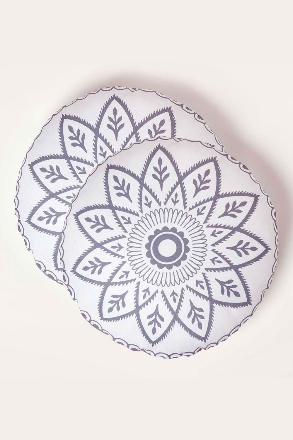 Homescapes Luxury Waterproof Henna Round Grey Outdoor Cushion 40 cm, Set of 2