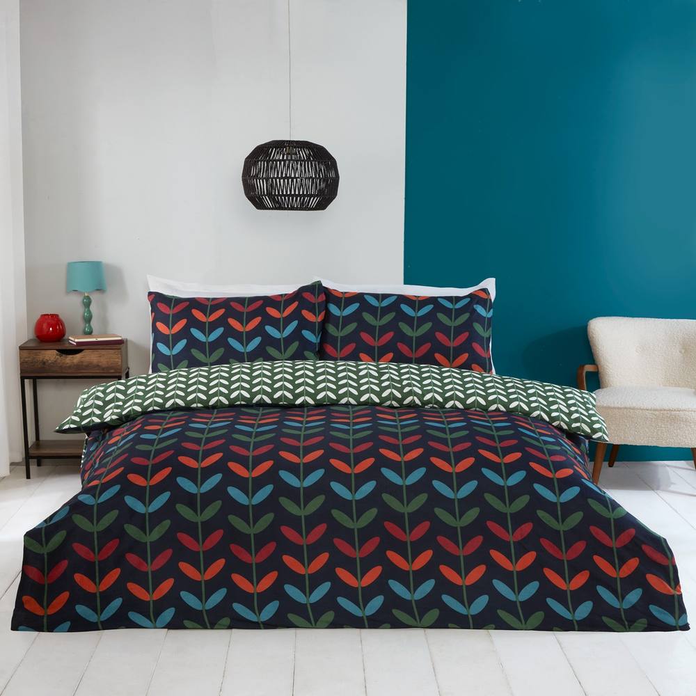 Rapport Home Jules Floral Microfiber Reversible Duvet Cover Set with Pillowcase in Navy