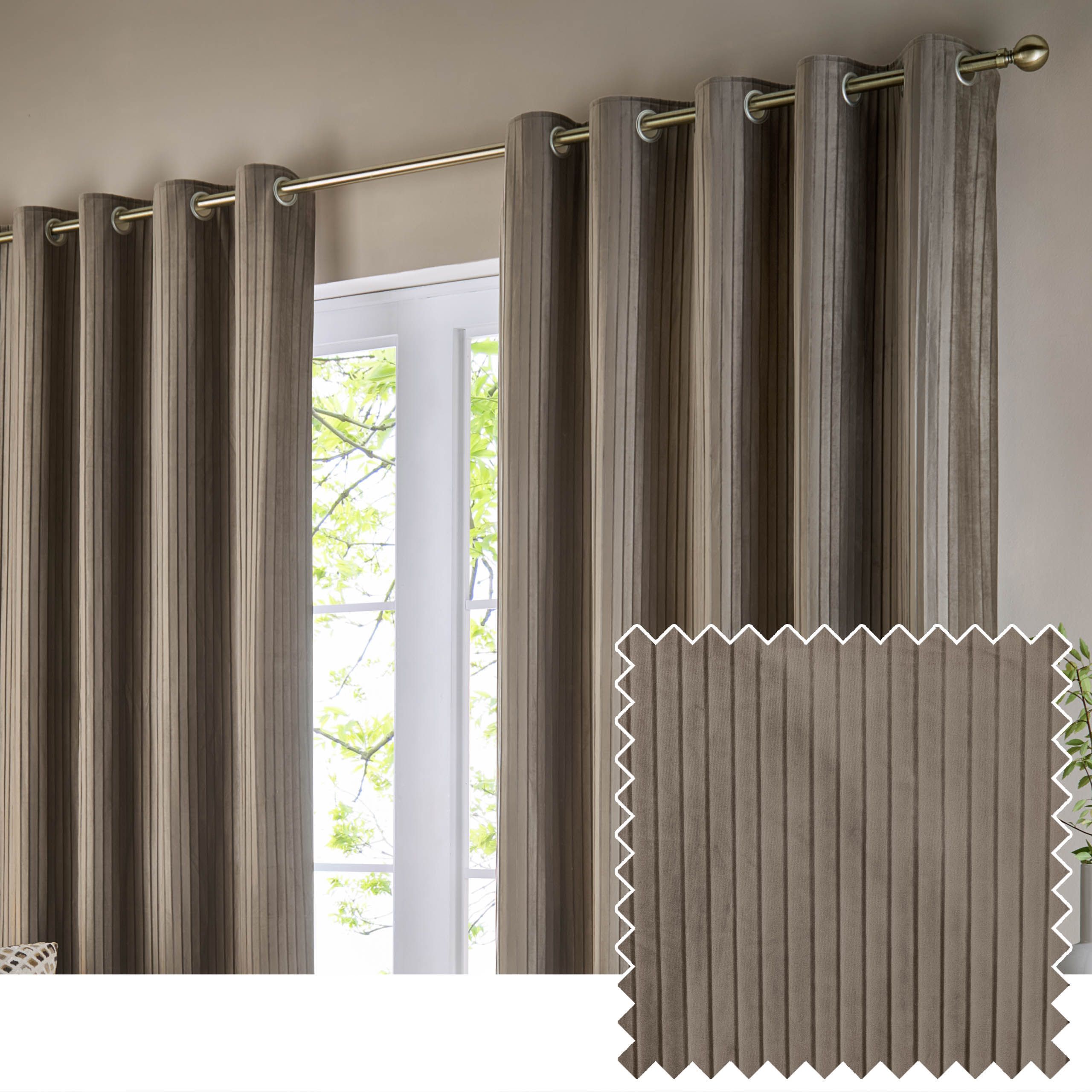Paoletti Corinthian Velvet Room Darkening Eyelet Curtain Pair in Light Brown