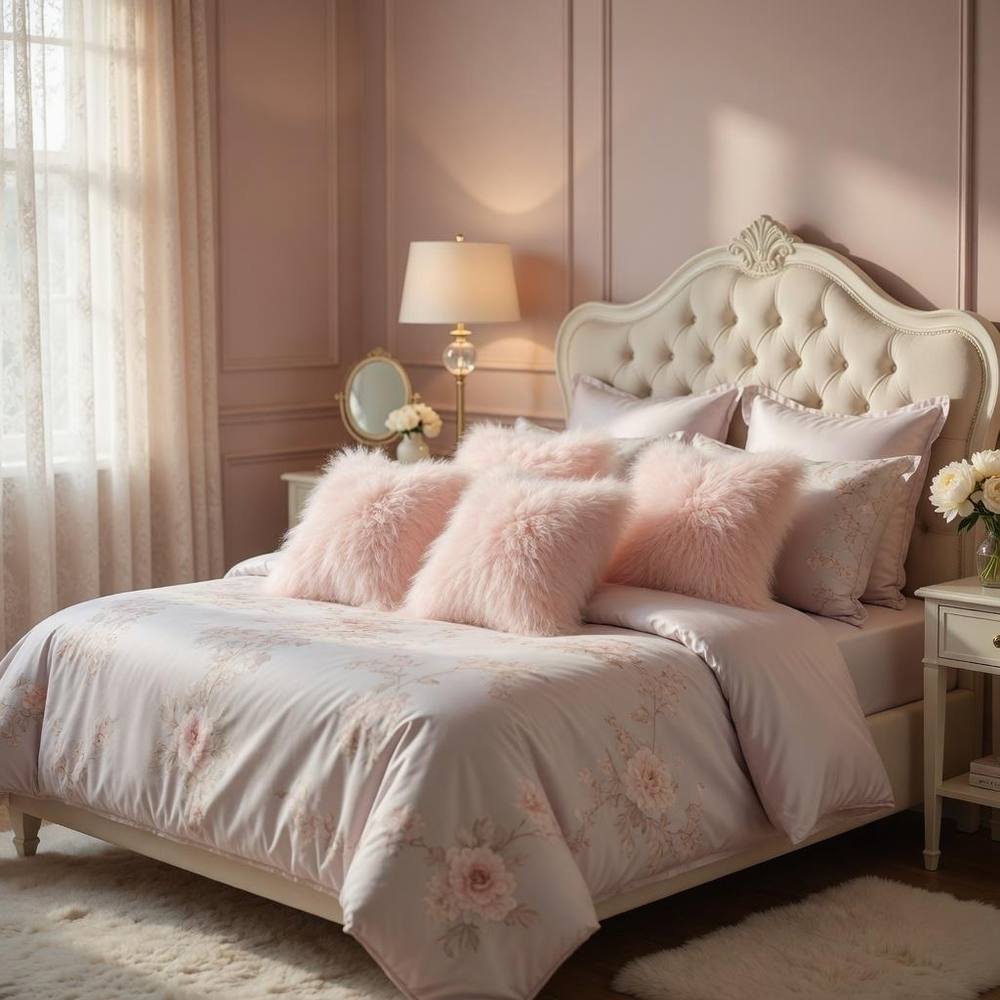 Luxury Living Soft Mongolian Faux Fur Cushions Set of 4 with Pads in Pink