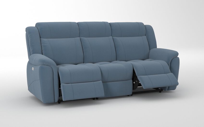 Blue Fabric Elland 3 Seater Power Recliner Sofa