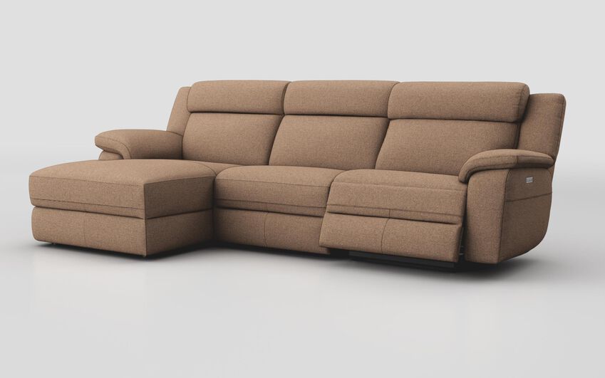 Brown Fabric Sarsina 3 Seater Sofa Right Hand Facing Power & Left Hand Facing Lounger with Head Tilt
