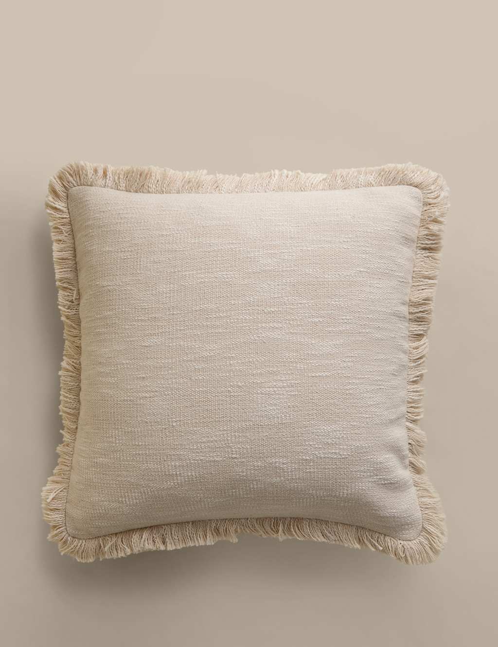 M&S Textured Fringe Cushion Cover Ecru