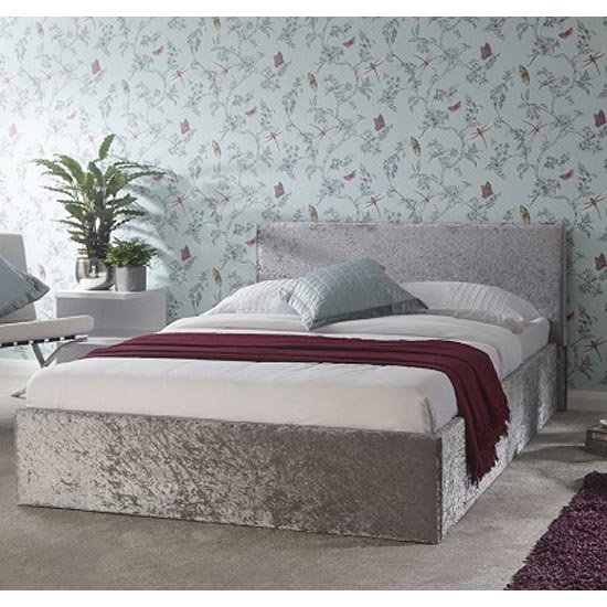 Side Lift Ottoman Wooden Double Bed In Silver