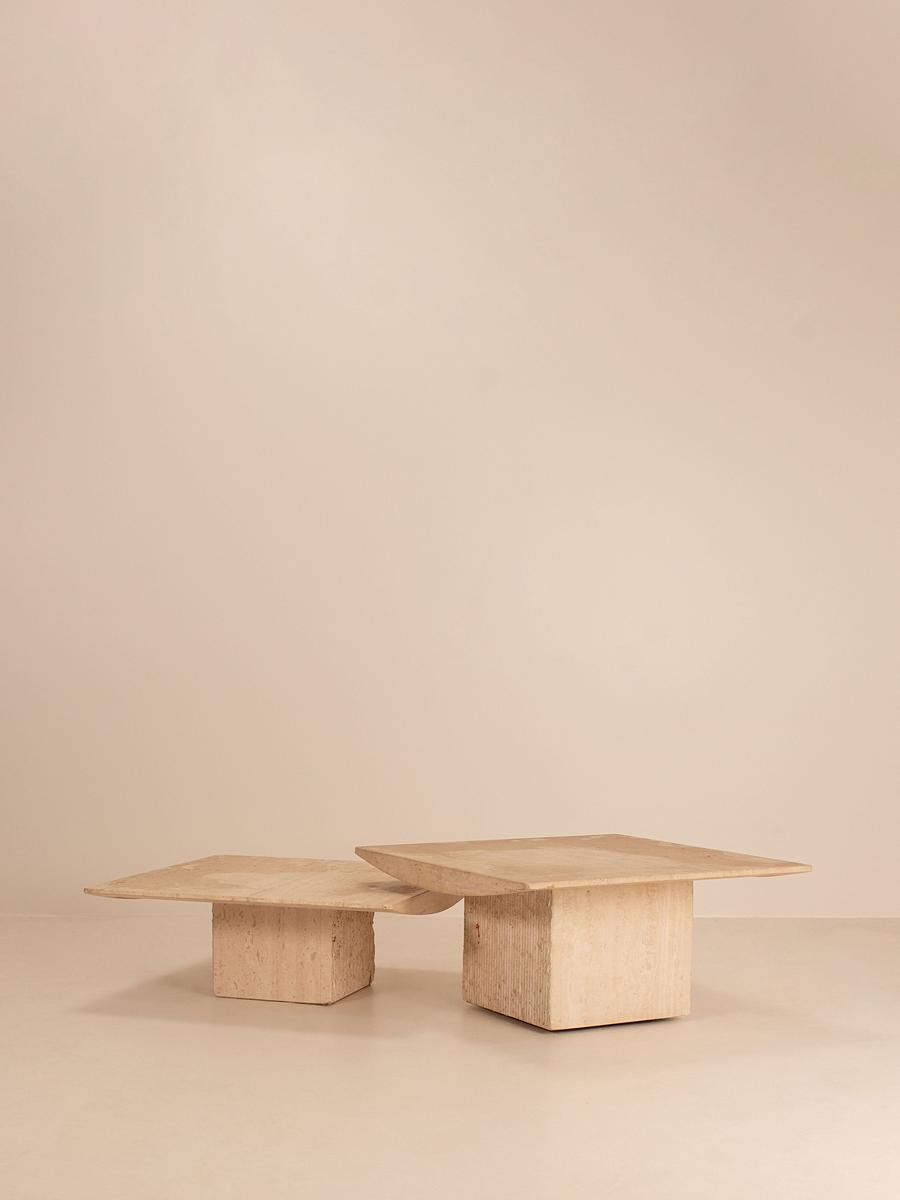 Vintage Mid Century Coffee Table Set, Travertine