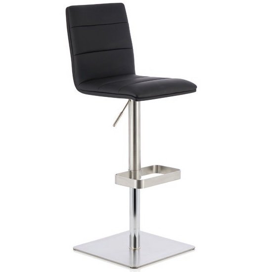 Aerith Bar Stool In Black Faux Leather And Stainless Steel Base
