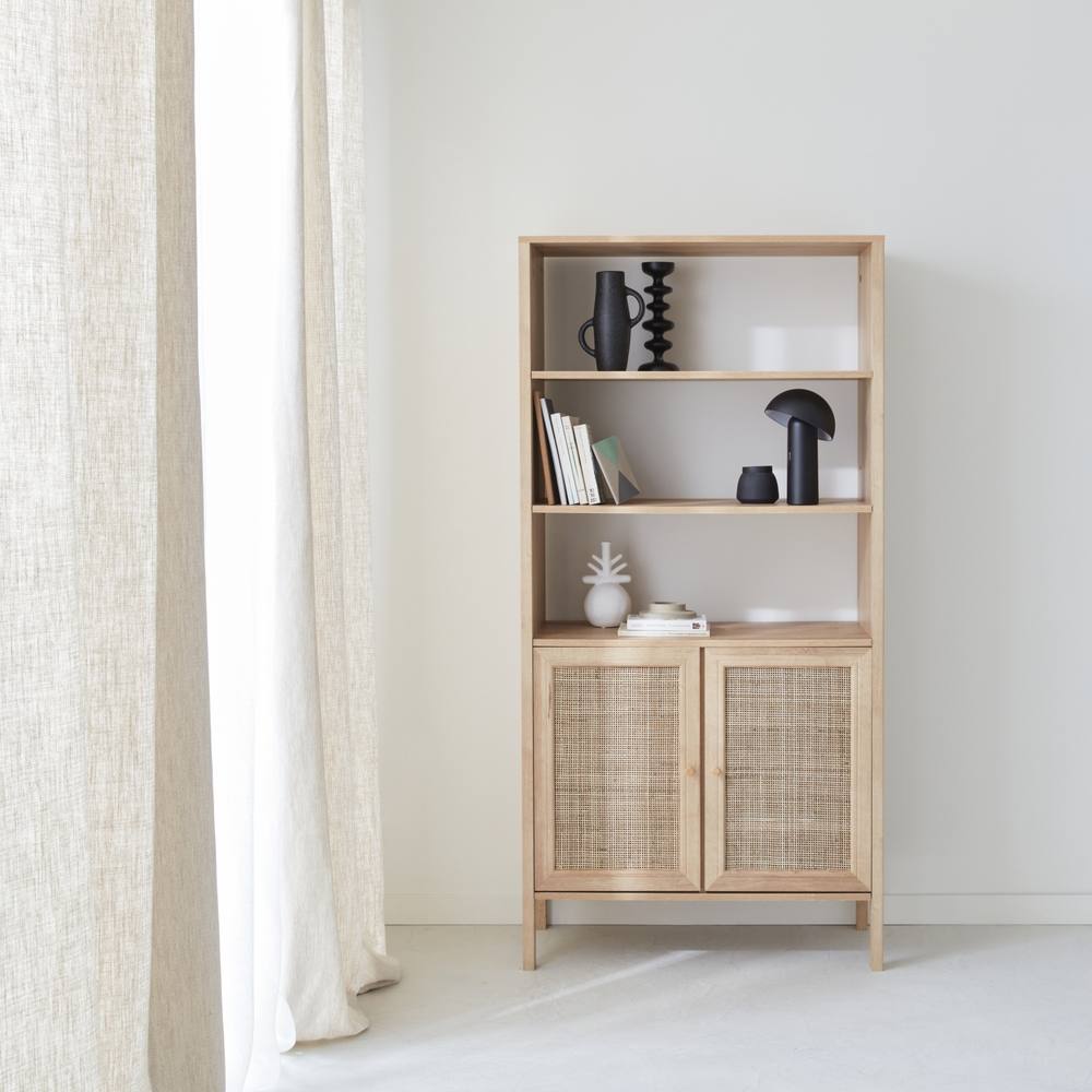 sweeek Wood & Cane Effect Bookshelf 4 Levels in Light Brown