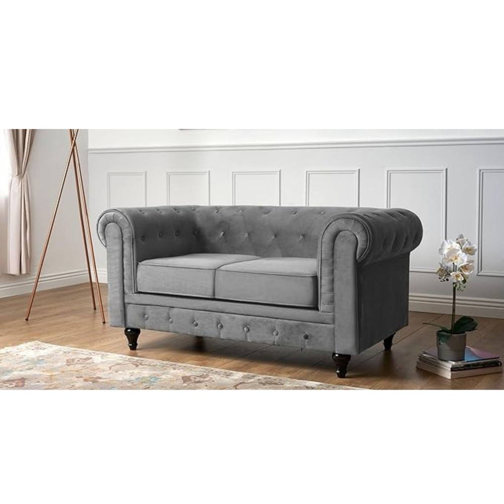 Bliss Furniture Velvet Chesterfield 2 Seater Sofa in Grey