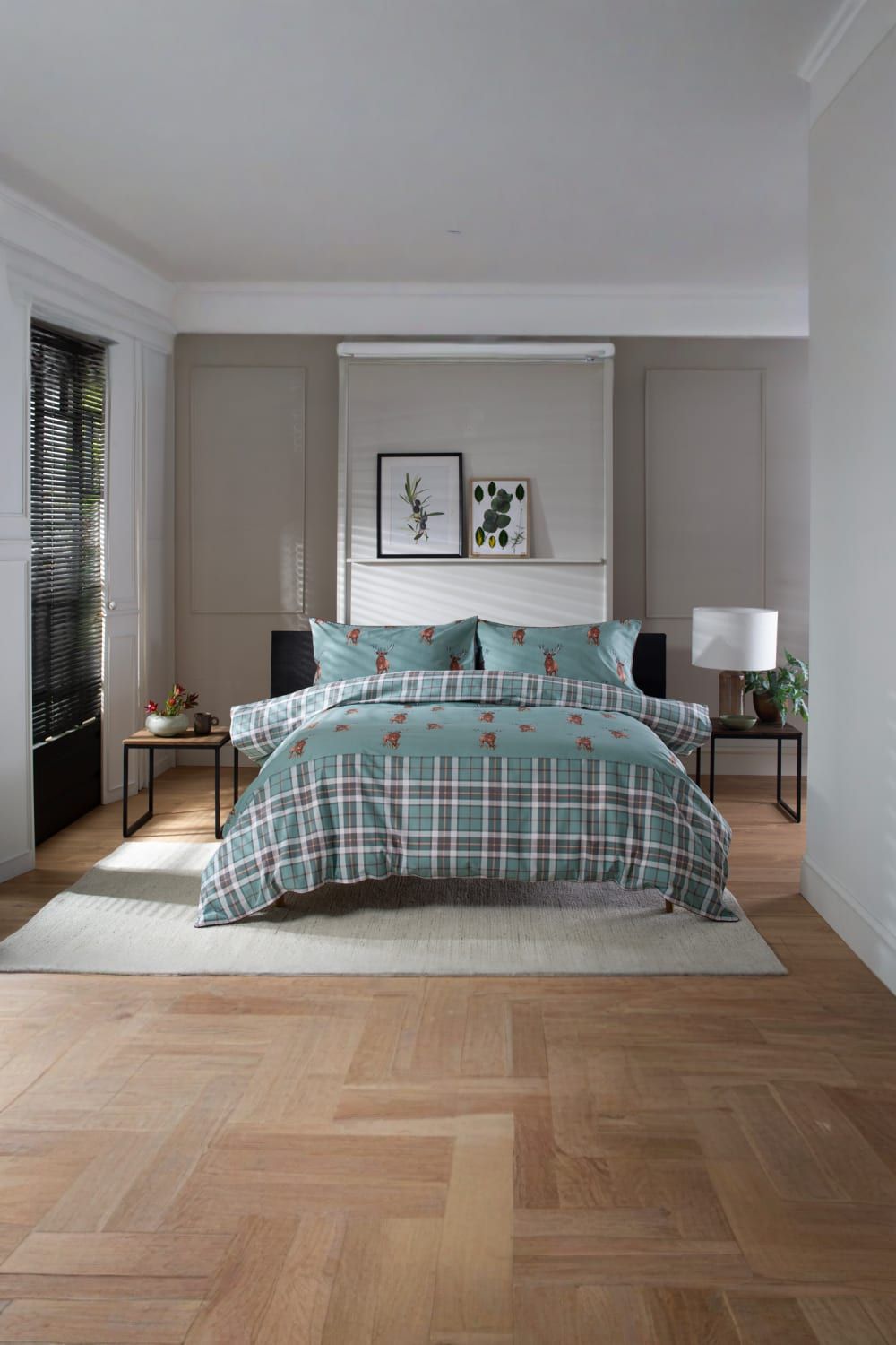 The Lyndon Company Highland Fell 100% Cotton Duvet Cover Set - Stag Print Bedding in Green