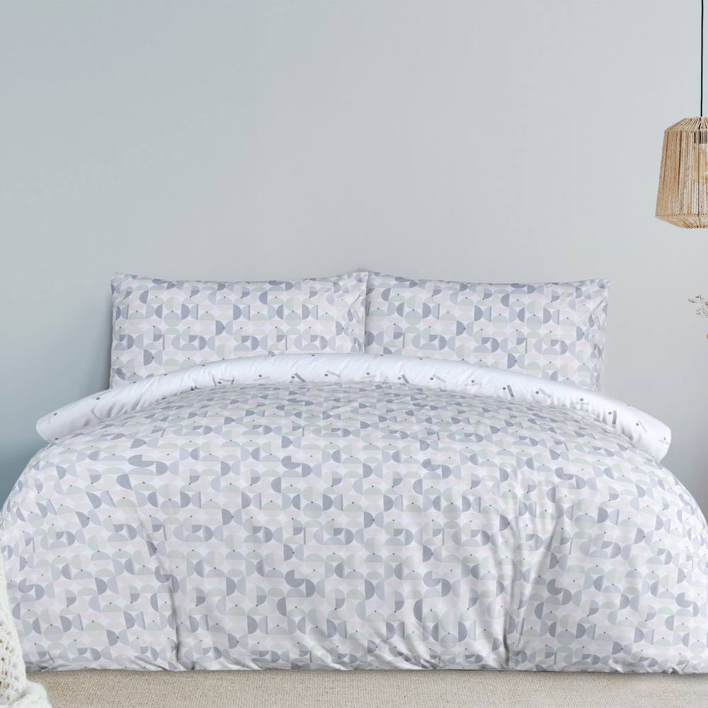 Smart Living Printed Reversible Circle Geo Duvet Cover With Pillowcases in Blue
